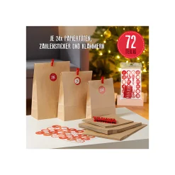 Adventskalender Bastelset 'Natur/Rot', 72-teilig