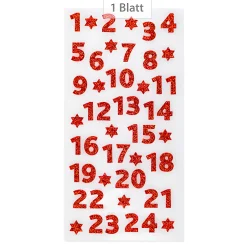 Adventskalender-Zahlen Glitter rot, 24 Stück