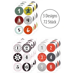 Adventskalender-Zahlen in 3 Farben, 72 Stück