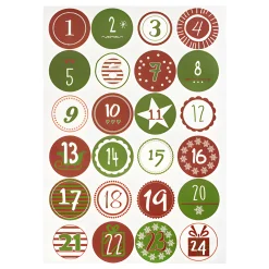 Adventskalender-Zahlen mit Muster, rot/grün, 24 Stück