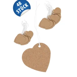 Anhängeetiketten 'Herz' 4 cm natur, 48 Stück