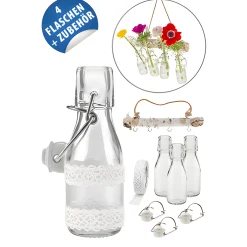 Blumen in Bügelflasche, 4er-Set