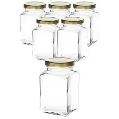 6er Set Quadratglas 260 ml mit Deckel gold