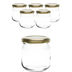 6er Set Rundglas 212 ml nieder mit Deckel gold