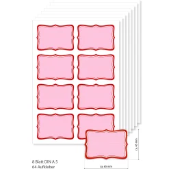 Etiketten 65 x 45 mm rot gestreift, A5, 64 Stück