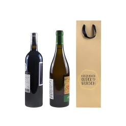 Flaschentasche 'Herzlichen Glückwunsch' natur, 10 x 8 x 35 cm