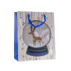 Geschenktüte 'Schneekugel mit Hirsch' weiß, groß