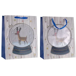 Geschenktüte 'Schneekugel mit Hirsch' weiß, groß