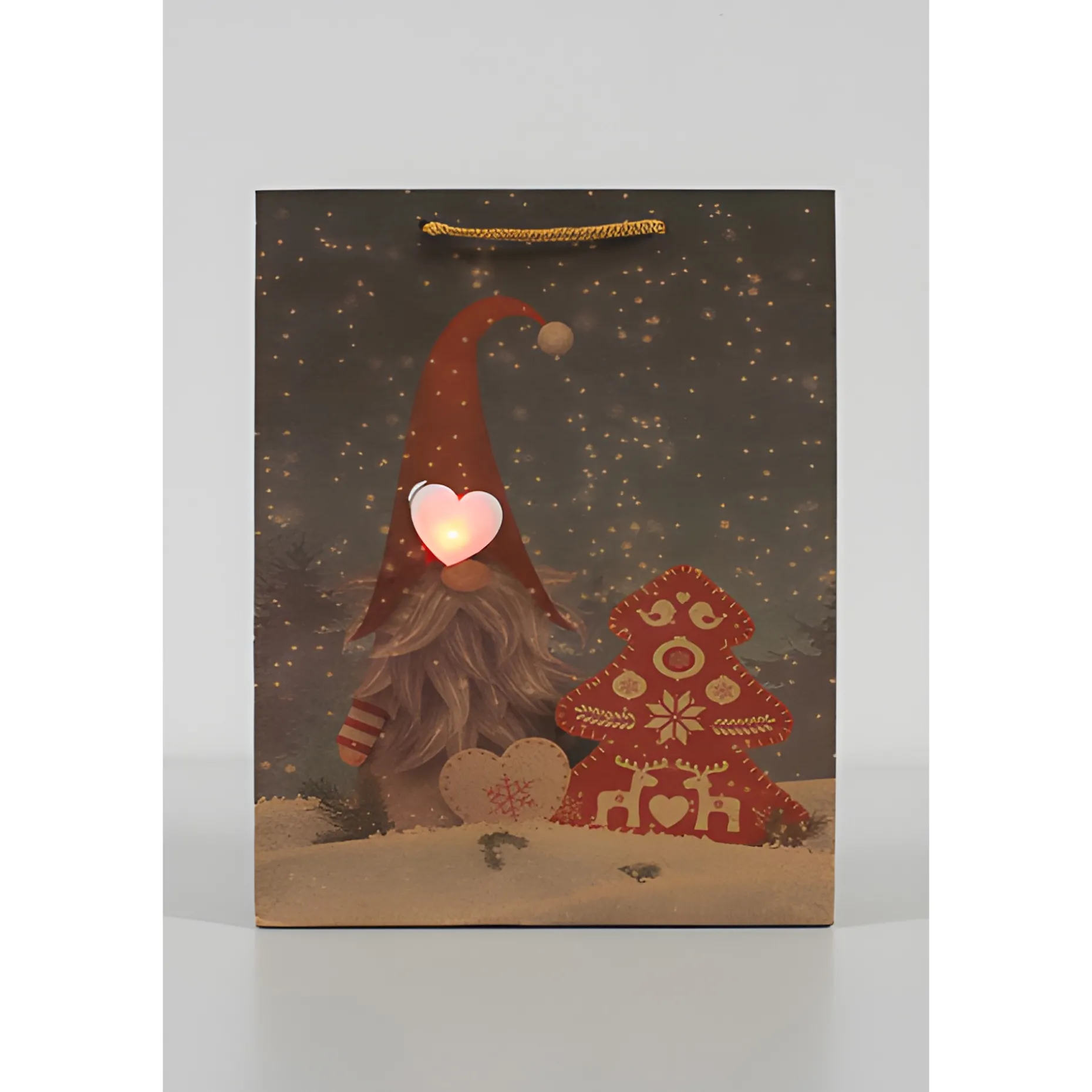 Geschenktüte 'Weihnachtswichtel' mit LED, mittel