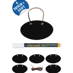 Kreidetafel-Anhängeetikett oval, 6 Stück plus Stift