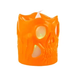 LED-Kerze 'Totenkopf' 6 x 6 cm, mit Farbwechsel, orange