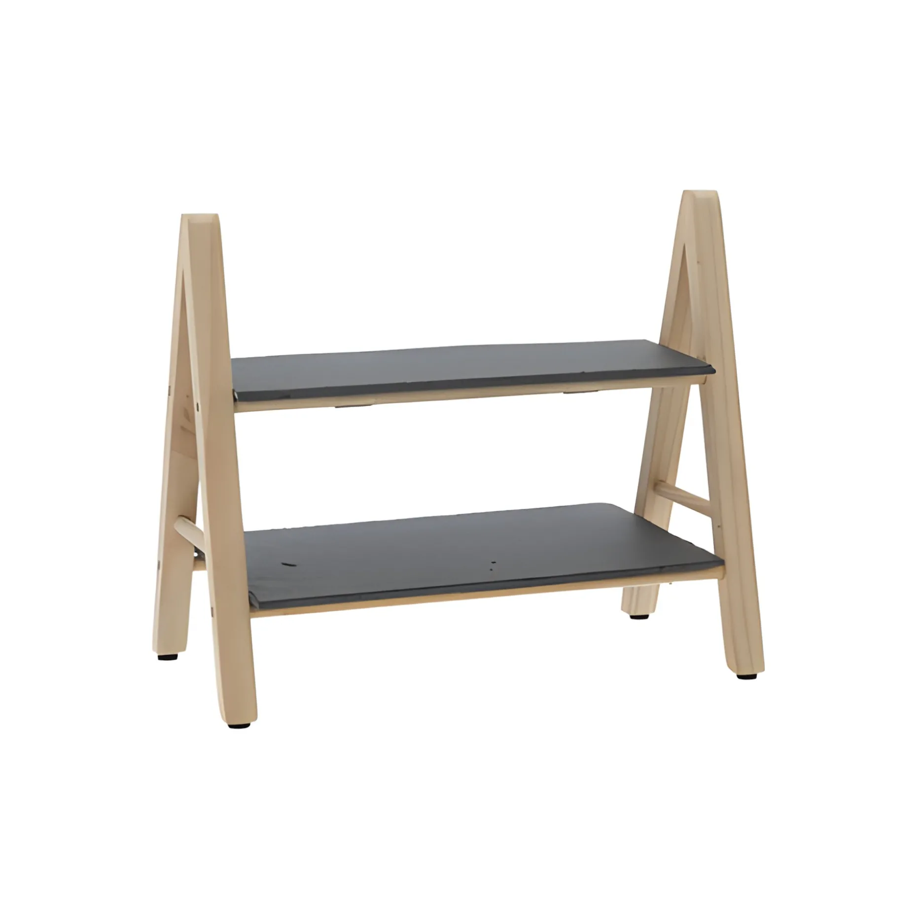 Schiefer-Etagere mit Holzgestell, 2-stöckig