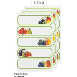 Schmucketiketten 'Grüner Rahmen mit Obst', 15 Stück