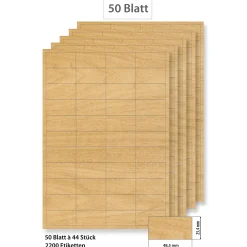 Steffis Etiketten 48,5 x 25,4 mm Holzdekor - 50 Blatt A4