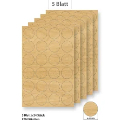 Steffis Etiketten rund 40 mm Holzdekor - 5 Blatt A4