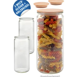 WECK-Zylinderglas 1040 ml mit Holzdeckel, 3er Set
