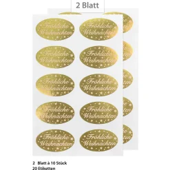 Weihnachtsetiketten 'Fröhliche Weihnachten ovale', 20 Stück