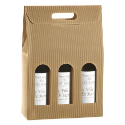 Weinflaschenkarton 3er mit Fenster natur